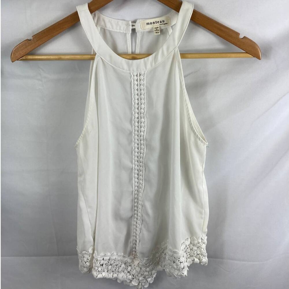Monteau high neck crochet detail sleeveless blouse XS